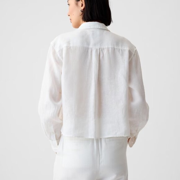 GAP 100% Linen Cropped Shirt Off White size Medium - Picture 3 of 10